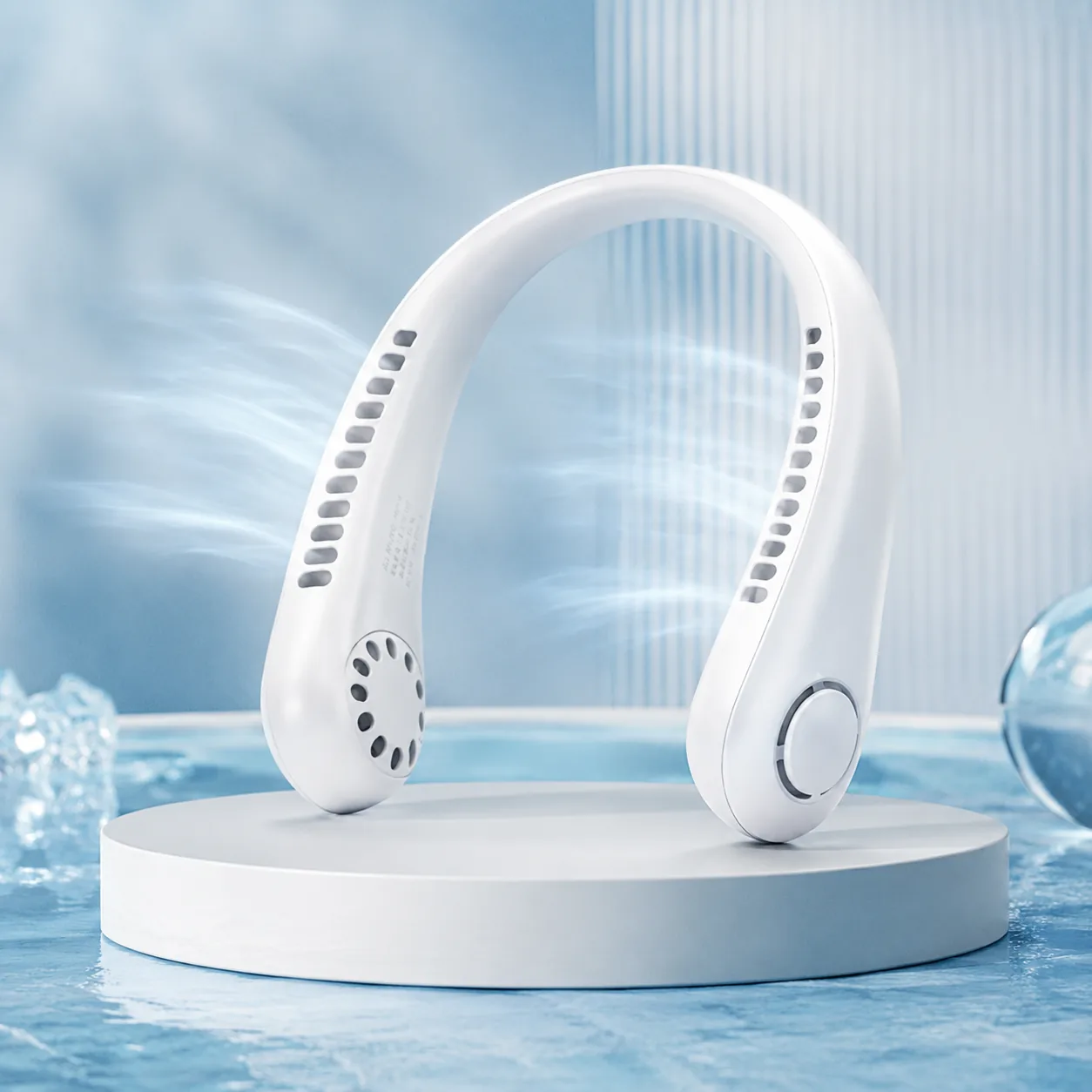 Bladeless hanging neck fan worn around the neck for hands-free cooling thumbnail 1