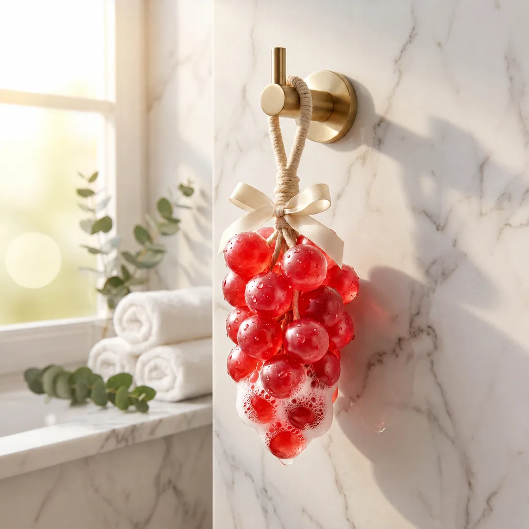 Red grape-shaped decorative soap with hanging cord – ZenteMart Pakistan thumbnail 2