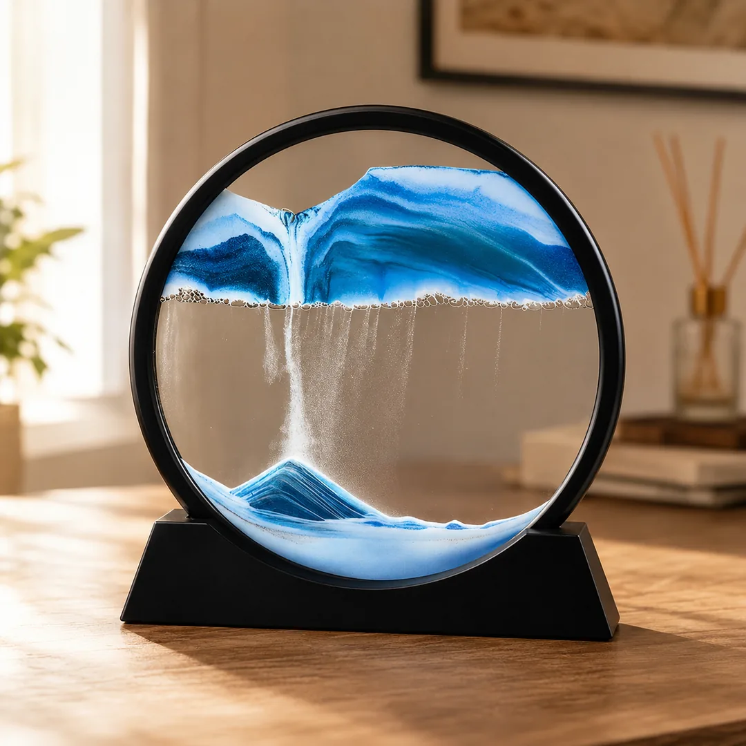 Blue 3D moving sand art sandscape in a round frame – ZenteMart Pakistan thumbnail 2