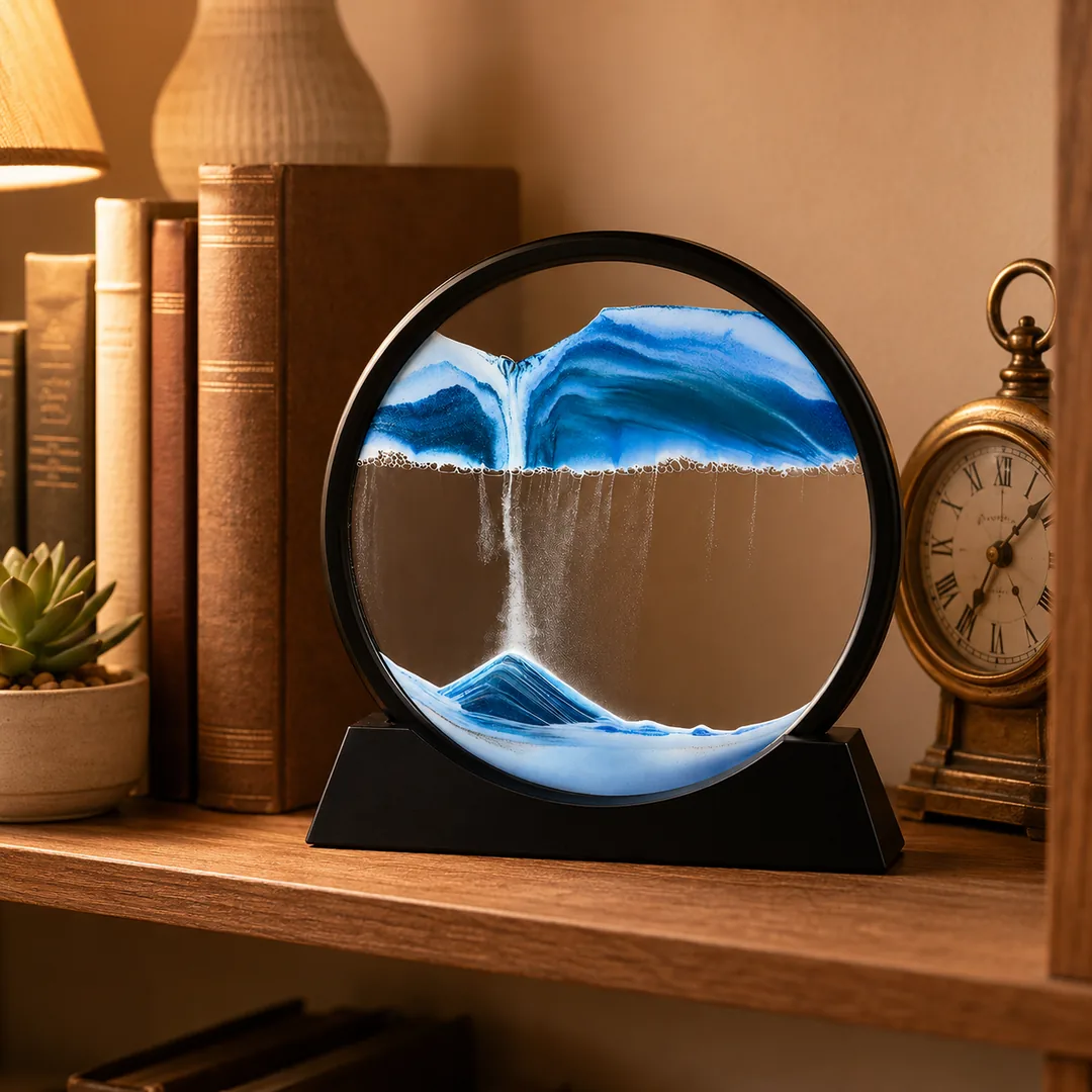 Blue 3D moving sand art sandscape in a round frame – ZenteMart Pakistan thumbnail 3