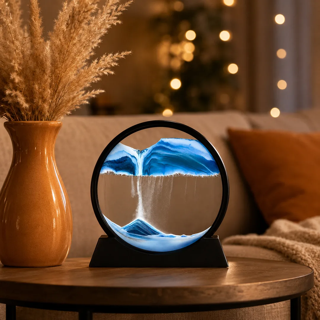 Blue 3D moving sand art sandscape in a round frame – ZenteMart Pakistan thumbnail 4