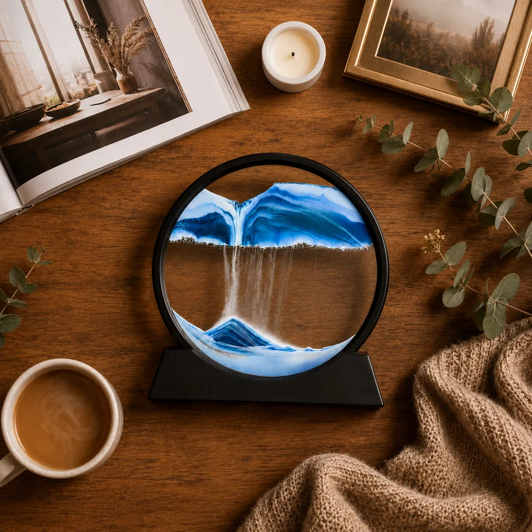 Blue 3D moving sand art sandscape in a round frame – ZenteMart Pakistan thumbnail 5